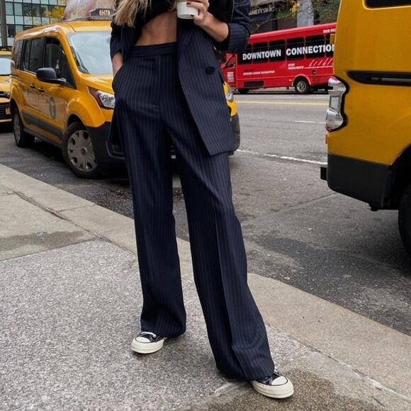 Zara Pants - Zara Black High Waisted Pinstripe Trousers